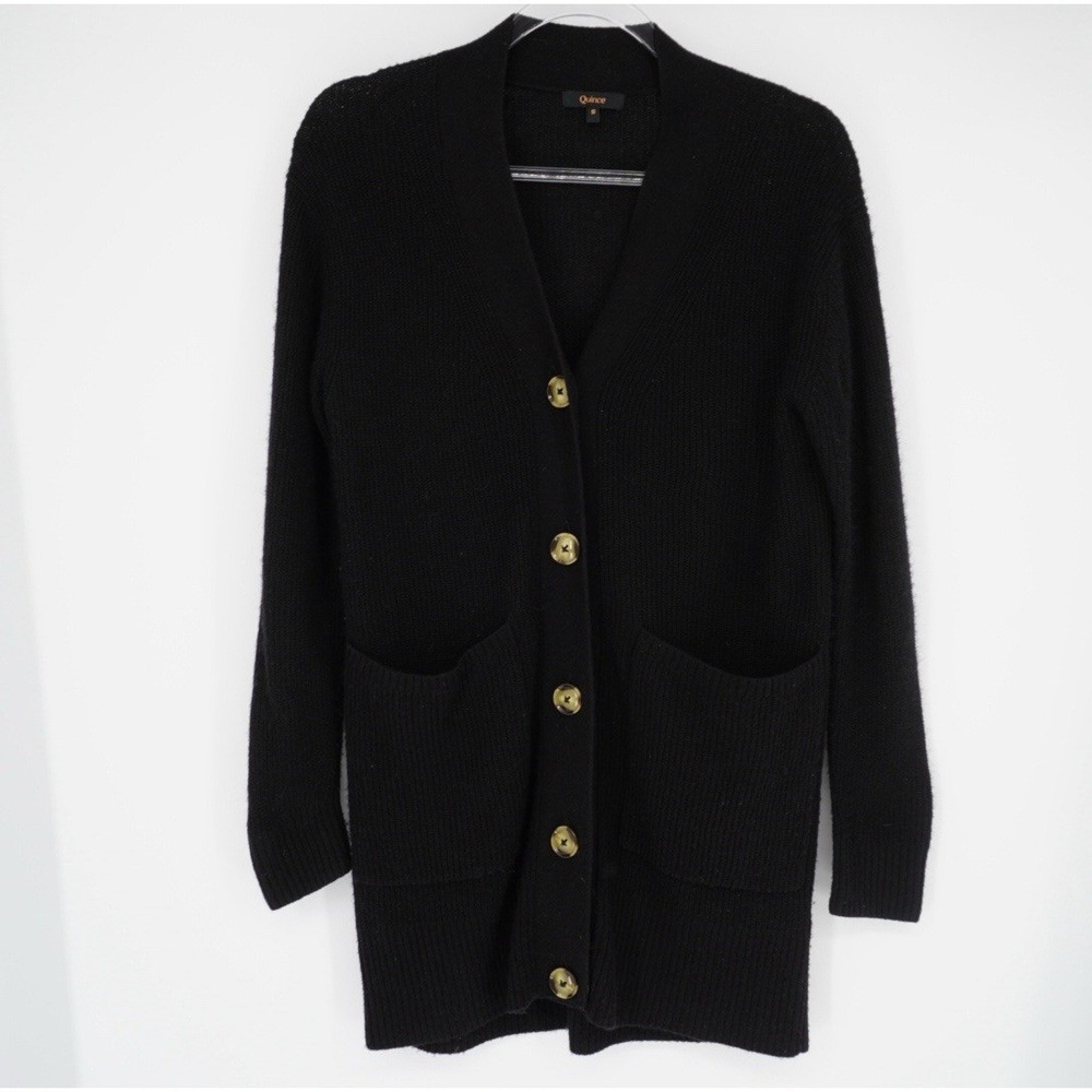 Quince Women Baby Alpaca-Wool Oversized Cardigan Black Small Knit